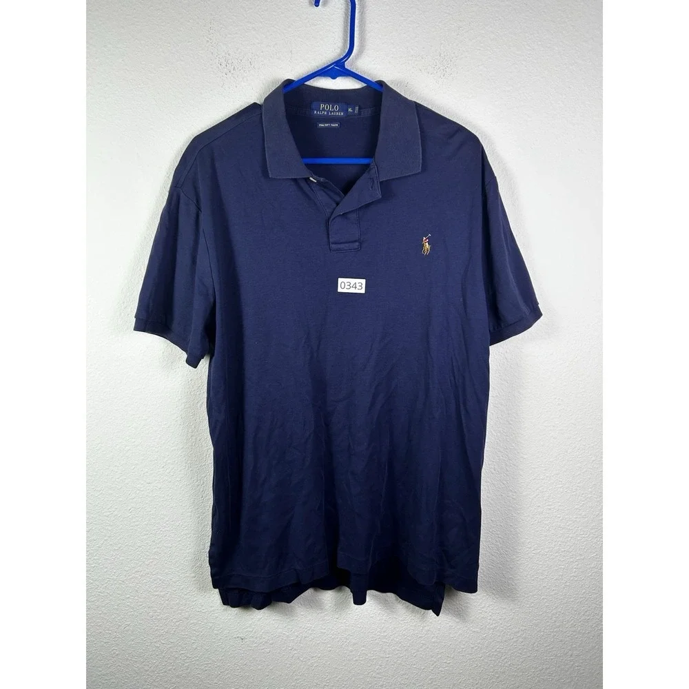 POLO RALPH LAUREN Pima Soft Touch Mens Size XL Polo Navy Natural Flesh Pony